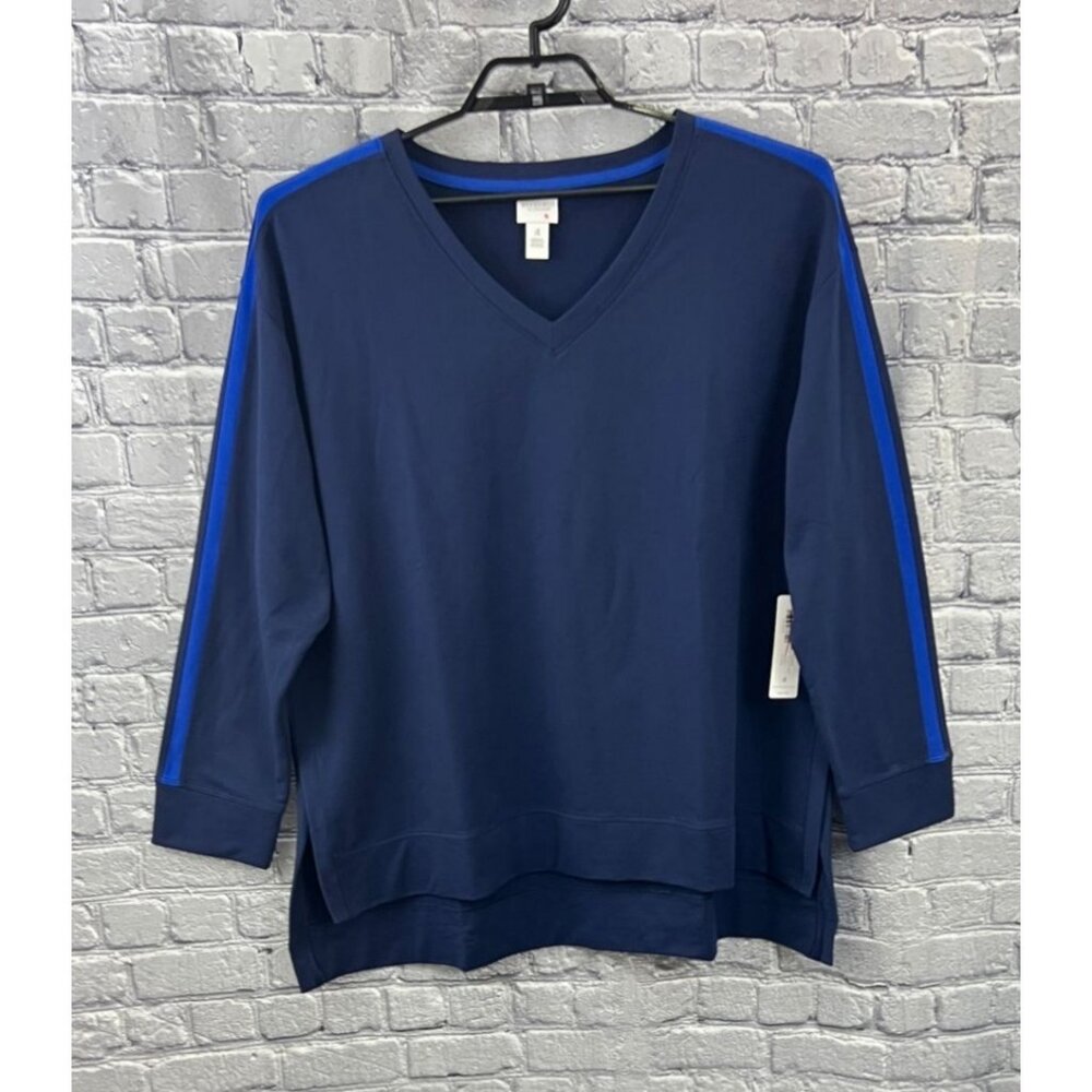 Weekends By Chico's 4 US XXL  French Terry‎ V-Neck Tunic  Top Blue